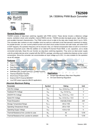 TS2509 datasheet - 3A / 500KHz PWM Buck Converter