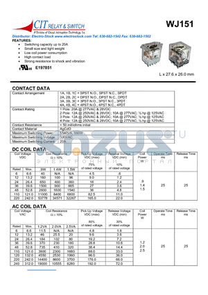 WJ1512CT12VDC datasheet - CIT RELAY & SWITCH