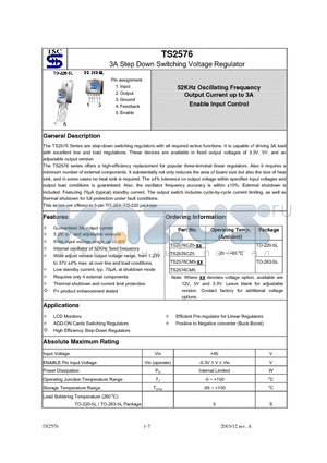 TS2576CM5-12 datasheet - 3A Step Down Switching Voltage Regulator