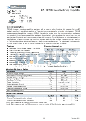 TS2580CSRLG datasheet - 2A / 52KHz Buck Switching Regulator