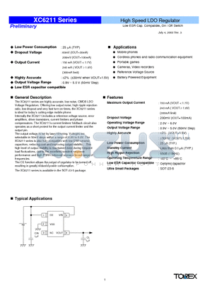 XC6211C0AML datasheet - High Speed LDO Regulator