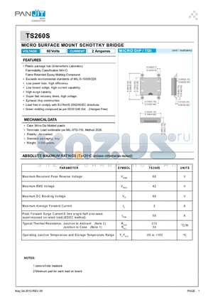 TS260S datasheet - MICRO SURFACE MOUNT SCHOTTKY BRIDGE