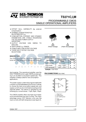 TS271AM datasheet - PROGRAMMABLE CMOS SINGLE OPERATIONAL AMPLIFIERS