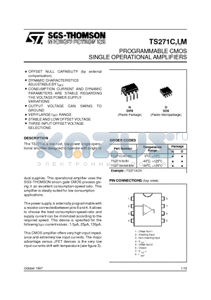 TS271BC datasheet - PROGRAMMABLE CMOS SINGLE OPERATIONAL AMPLIFIERS