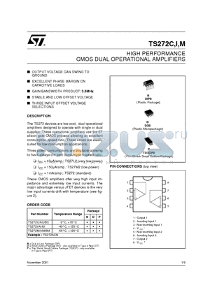 TS272AI datasheet - HIGH SPEED CMOS DUAL OPERATIONAL AMPLIFIERS