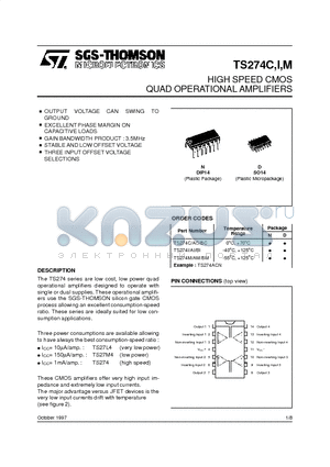 TS274AC datasheet - HIGH SPEED CMOS QUAD OPERATIONAL AMPLIFIERS