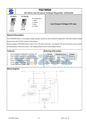 TS278R05 datasheet - 2A Ultra Low Dropout Voltage Regulator w/Disable