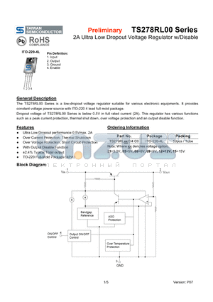 TS278RL00 datasheet - 2A Ultra Low Dropout Voltage Regulator w/Disable