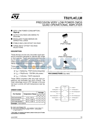 TS27L4BI datasheet - PRECISION VERY LOW POWER CMOS QUAD OPERATIONAL AMPLIFIER