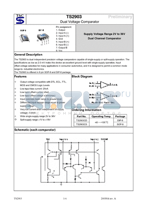 TS2903CS datasheet - Dual Voltage Comparator