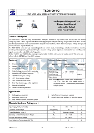 TS29100CW datasheet - 1.0A Ultra Low Dropout Positive Voltage Regulator