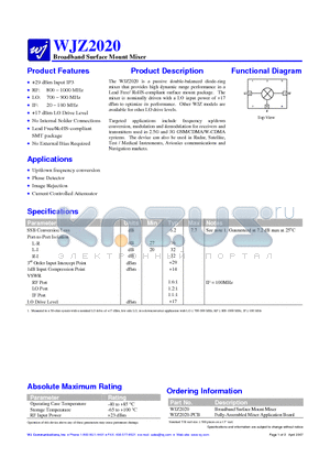 WJZ2020-PCB datasheet - Broadband Surface Mount Mixer