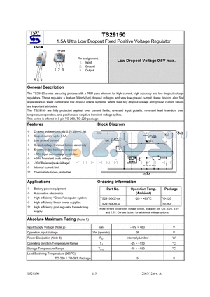 TS29150CM datasheet - 1.5A Ultra Low Dropout Fixed Positive Voltage Regulator