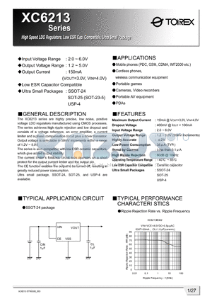 XC6213B38AN datasheet - High Speed LDO Regulators, Low ESR Cap.Comratible, Ultra Small Package