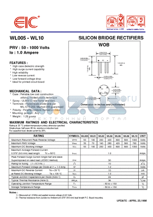 WL01 datasheet - SILICON BRIDGE RECTIFIERS