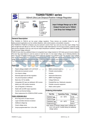 TS2950ACT-3.3 datasheet - 150mA Ultra Low Dropout Positive Voltage Regulator