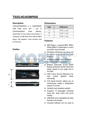 TS2GMP650 datasheet - 2GB/4GB/8G USB Flash Drive