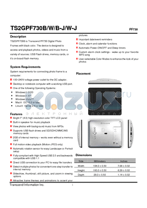 TS2GPF730B datasheet - Digital Photo Frames