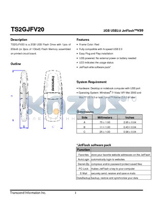 TS2GJFV20 datasheet - 2GB USB2.0 JetFlashV20