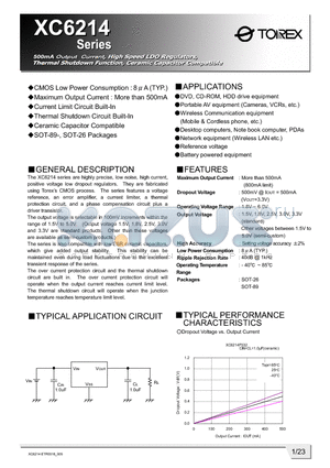 XC6214DR15L datasheet - CMOS Low Power Consumption