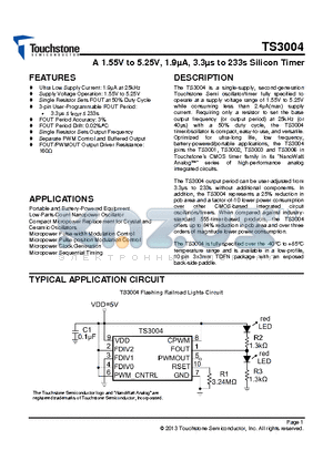 TS3004ITD1033T datasheet - A 1.55V to 5.25V, 1.9uA, 3.3us to 233s Silicon Timer