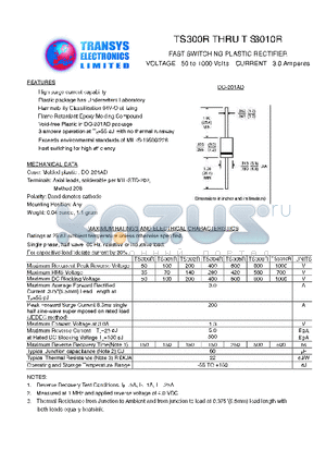 TS300R datasheet - FAST SWITCHING PLASTIC RECTIFIER