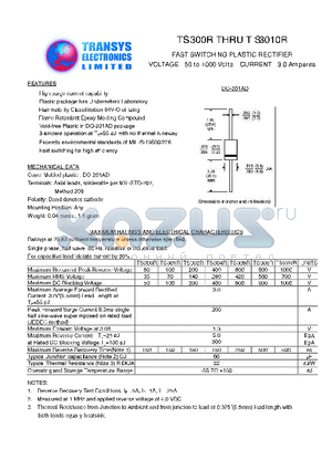 TS302R datasheet - FAST SWITCHING PLASTIC RECTIFIER