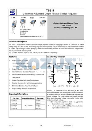 TS317CZ datasheet - 3-Terminal Adjustable Output Positive Voltage Regulator