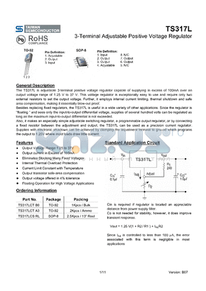 TS317LCSRL datasheet - 3-Terminal Adjustable Positive Voltage Regulator