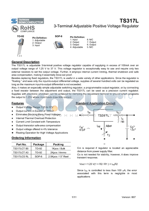 TS317LCTA3 datasheet - 3-Terminal Adjustable Positive Voltage Regulator