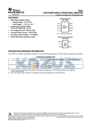 TS321 datasheet - LOW-POWER SINGLE OPERATIONAL AMPLIFIER