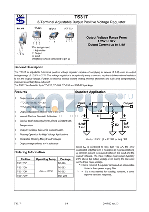 TS317CW datasheet - 3-Terminal Adjustable Output Positive Voltage Regulator