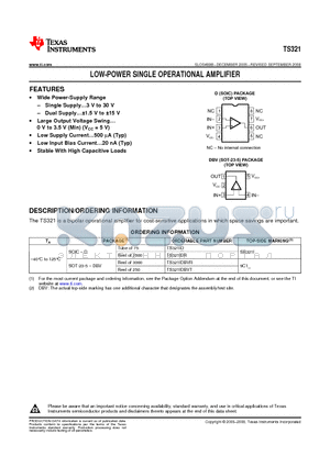 TS321IDRE4 datasheet - LOW-POWER SINGLE OPERATIONAL AMPLIFIER