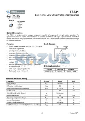 TS331_10 datasheet - Low Power Low Offset Voltage Comparators