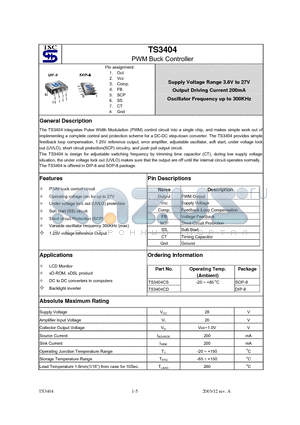 TS3404 datasheet - PWM Buck Controller