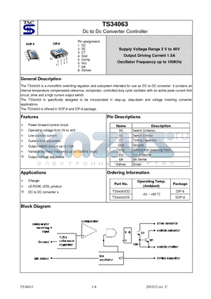TS34063 datasheet - Dc to Dc Converter Controller