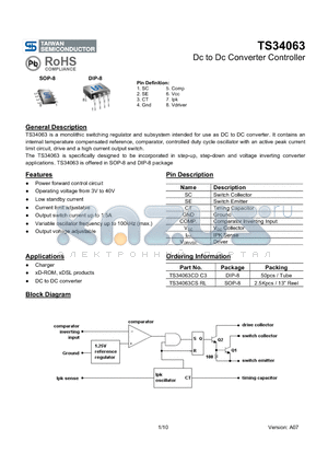 TS34063 datasheet - Dc to Dc Converter Controller