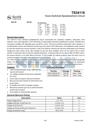 TS34118_1 datasheet - Voice Switched Speakerphone Circuit