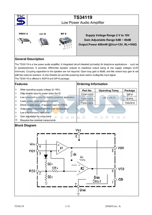 TS34119CD datasheet - Low Power Audio Amplifier
