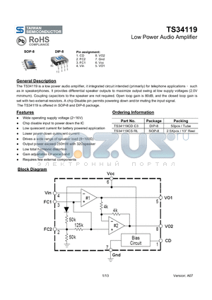 TS34119CD datasheet - Low Power Audio Amplifier