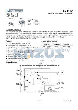 TS34119CS datasheet - Low Power Audio Amplifier