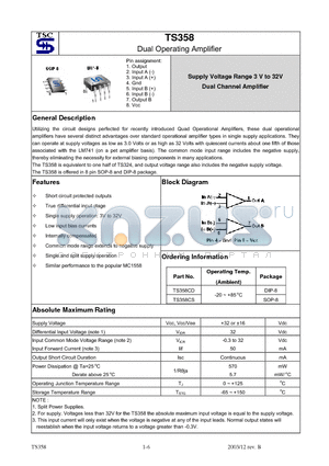 TS358 datasheet - Dual Operating Amplifier