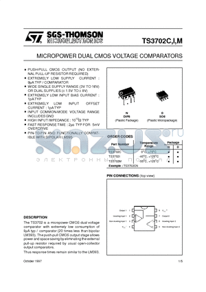 TS3702 datasheet - MICROPOWER DUAL CMOS VOLTAGE COMPARATORS