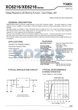 XC6216B20B202PL datasheet - Voltage Regulators with Stand-by Function - Input Voltage: 28V
