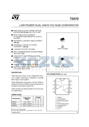 TS372C datasheet - LOW POWER DUAL CMOS VOLTAGE COMPARATOR