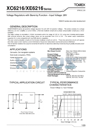 XC6216B20C201MR datasheet - Voltage Regulators with Stand-by Function - Input Voltage: 28V