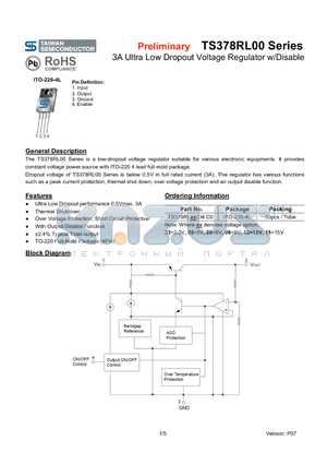 TS378RL00 datasheet - 3A Ultra Low Dropout Voltage Regulator w/Disable