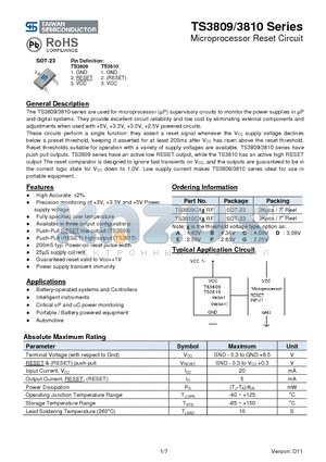 TS3809CXA datasheet - Microprocessor Reset Circuit