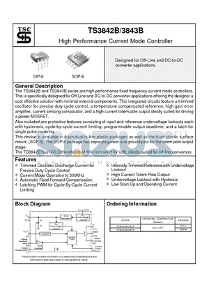 TS3842 datasheet - High Performance Current Mode Controller