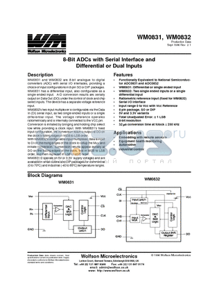 WM0832CP datasheet - 8-Bit ADCs with Serial Interface and Differential or Dual Inputs